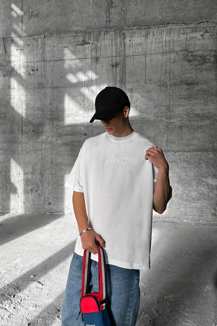 TheDad Nakışlı Beyaz Oversize Tişört