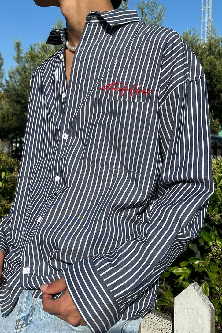TheDad Nakışlı Çizgili Oversize Gömlek