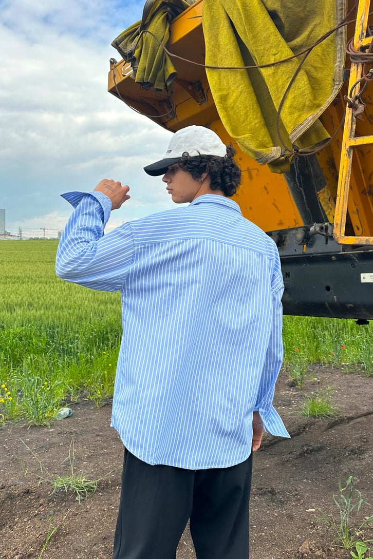 TheDad Nakışlı Çizgili Oversize Gömlek