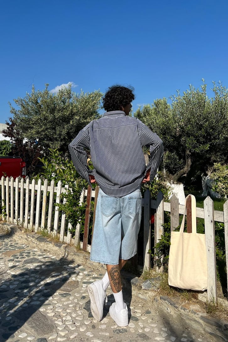 TheDad Nakışlı Çizgili Oversize Gömlek