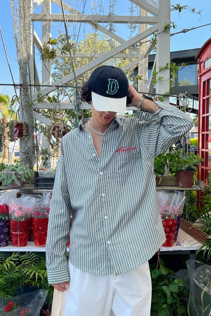 TheDad Nakışlı Çizgili Oversize Gömlek