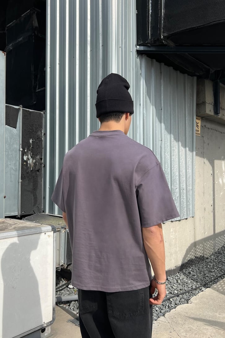 TheDad Nakışlı Washed Füme Oversize Tişört