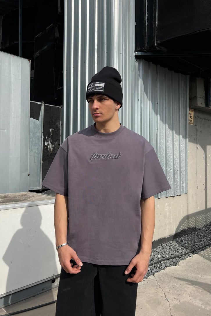 TheDad Nakışlı Washed Füme Oversize Tişört