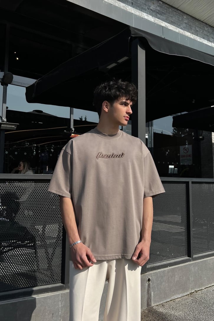 TheDad Nakışlı Washed Vizon Oversize Tişört