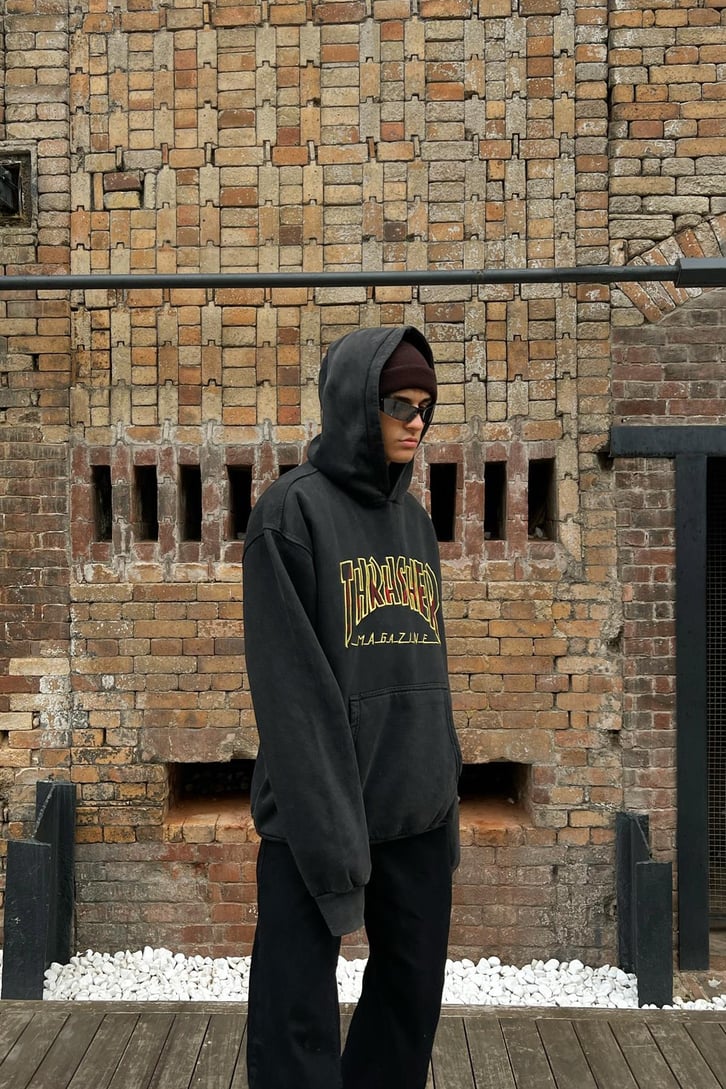 Thrasher Nakışlı Antrasit Oversize Hoodie