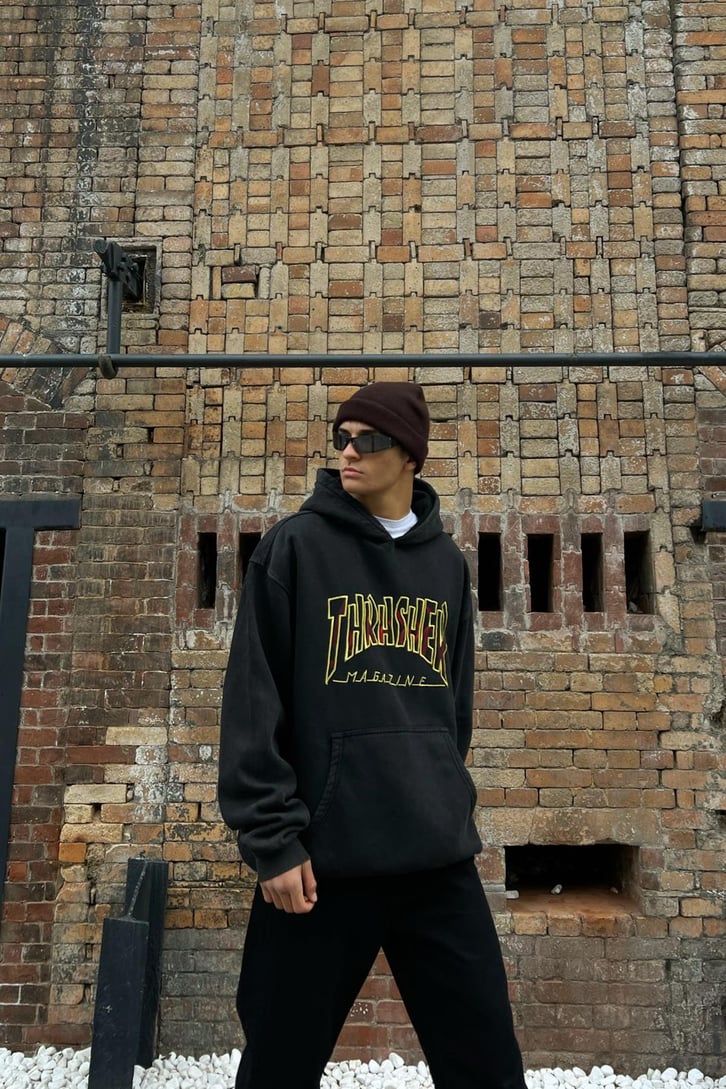 Thrasher Nakışlı Antrasit Oversize Hoodie