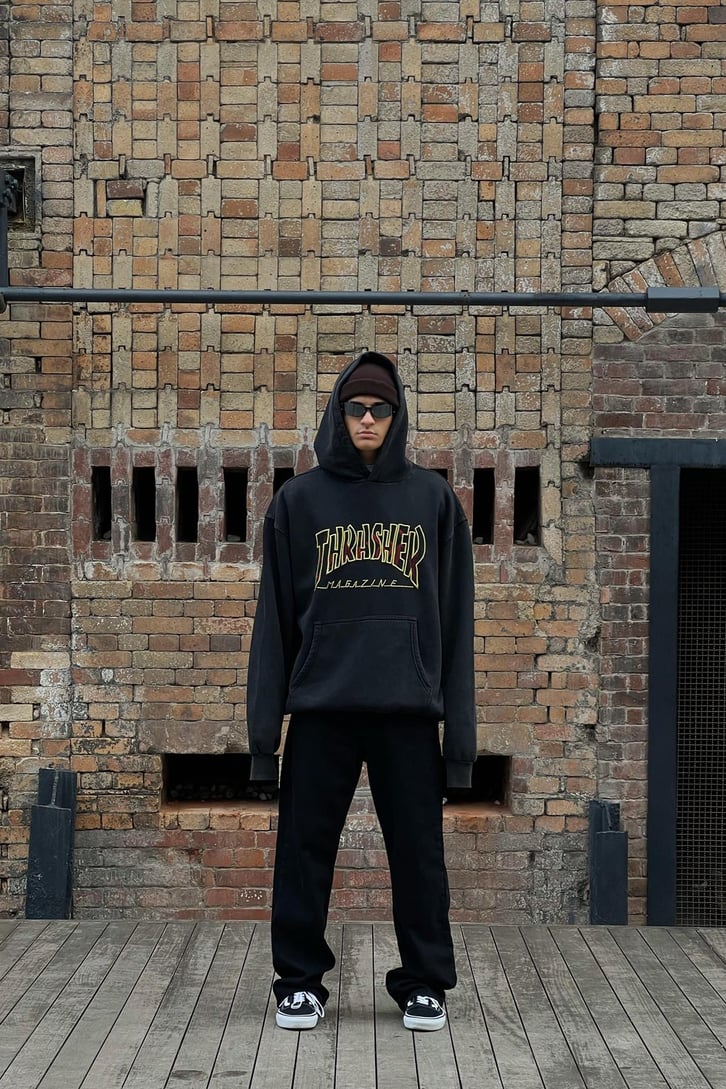 Thrasher Nakışlı Antrasit Oversize Hoodie