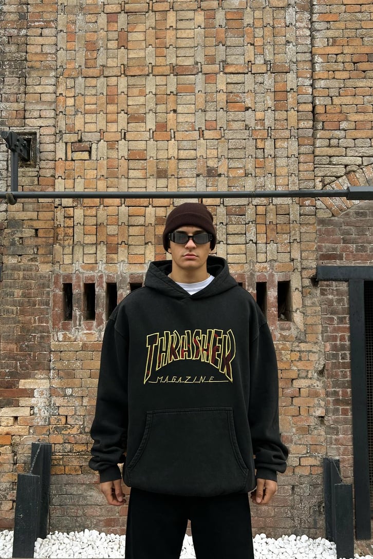 Thrasher Nakışlı Antrasit Oversize Hoodie