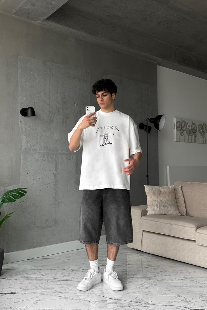 Thrasher Skateboard Beyaz Oversize Tişört