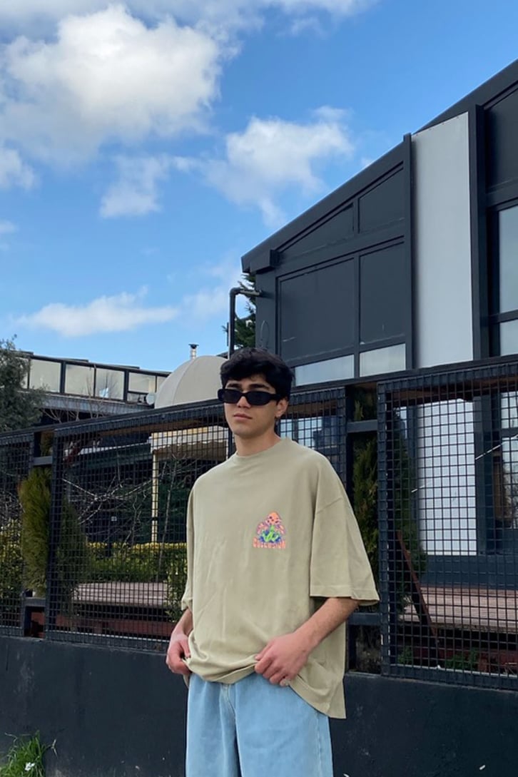 Three Mushroom Printed Oversize Tshirt