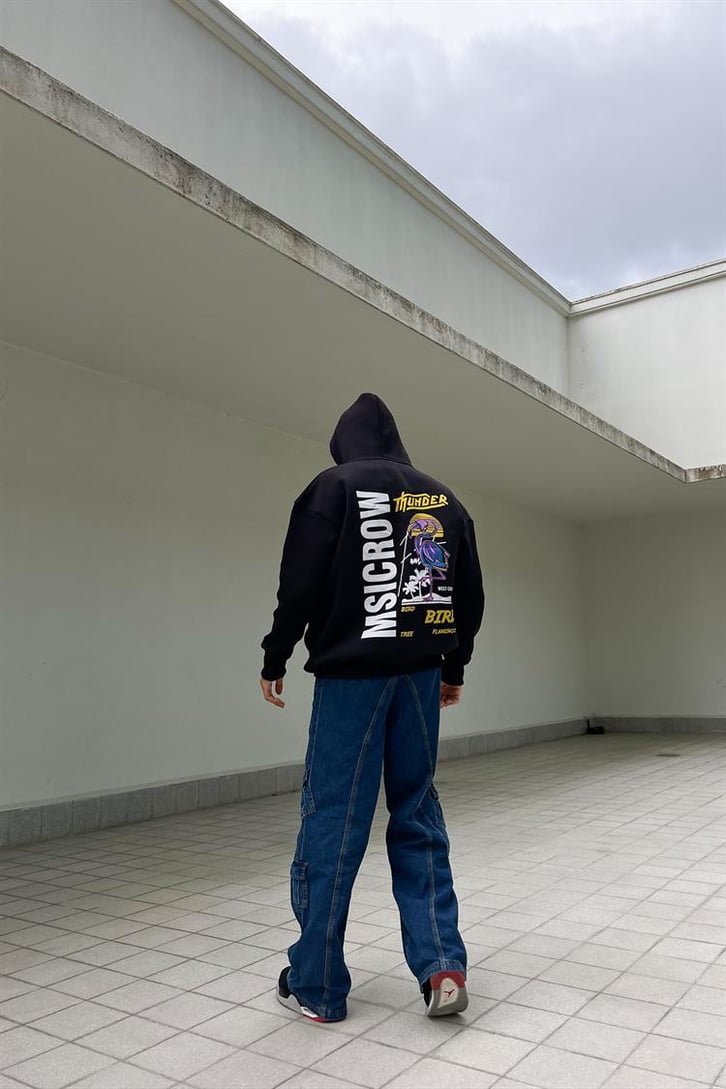 Thunder Bird Sırt Baskılı Siyah Oversize Hoodie