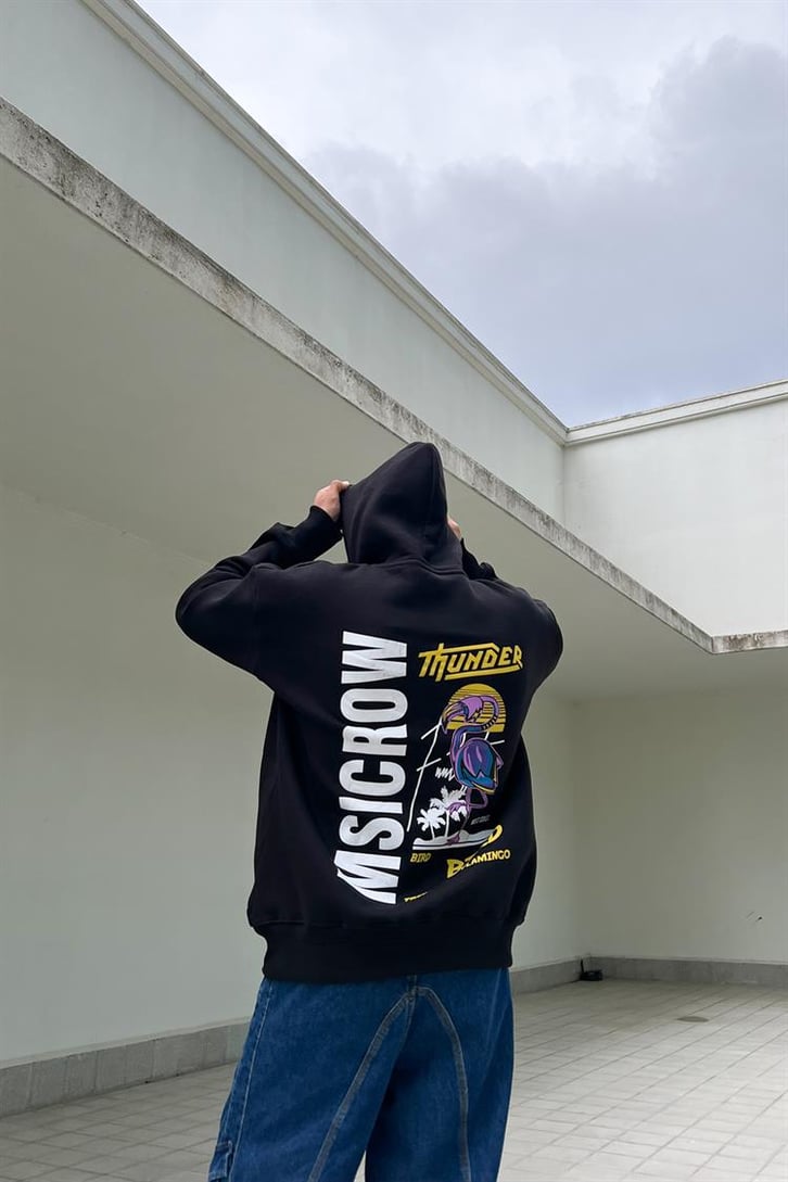 Thunder Bird Sırt Baskılı Siyah Oversize Hoodie