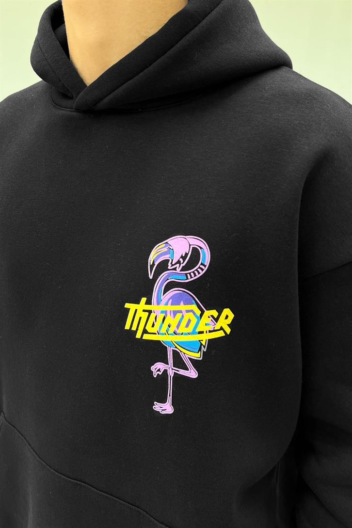 Thunder Bird Sırt Baskılı Siyah Oversize Hoodie