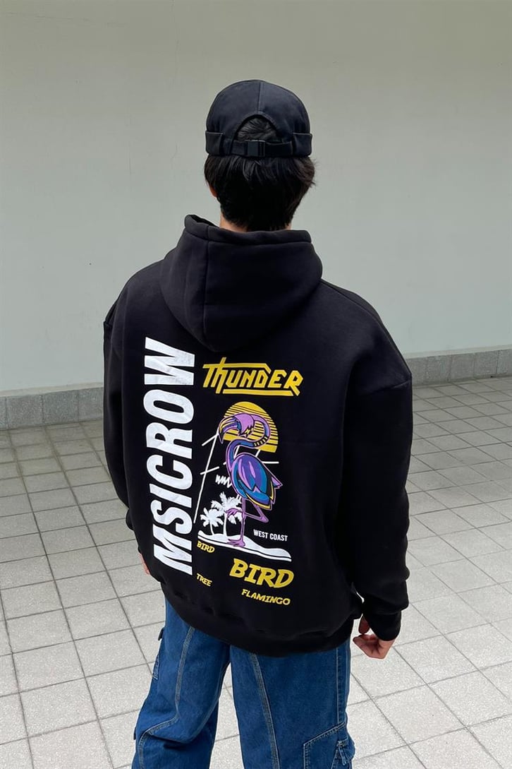 Thunder Bird Sırt Baskılı Siyah Oversize Hoodie