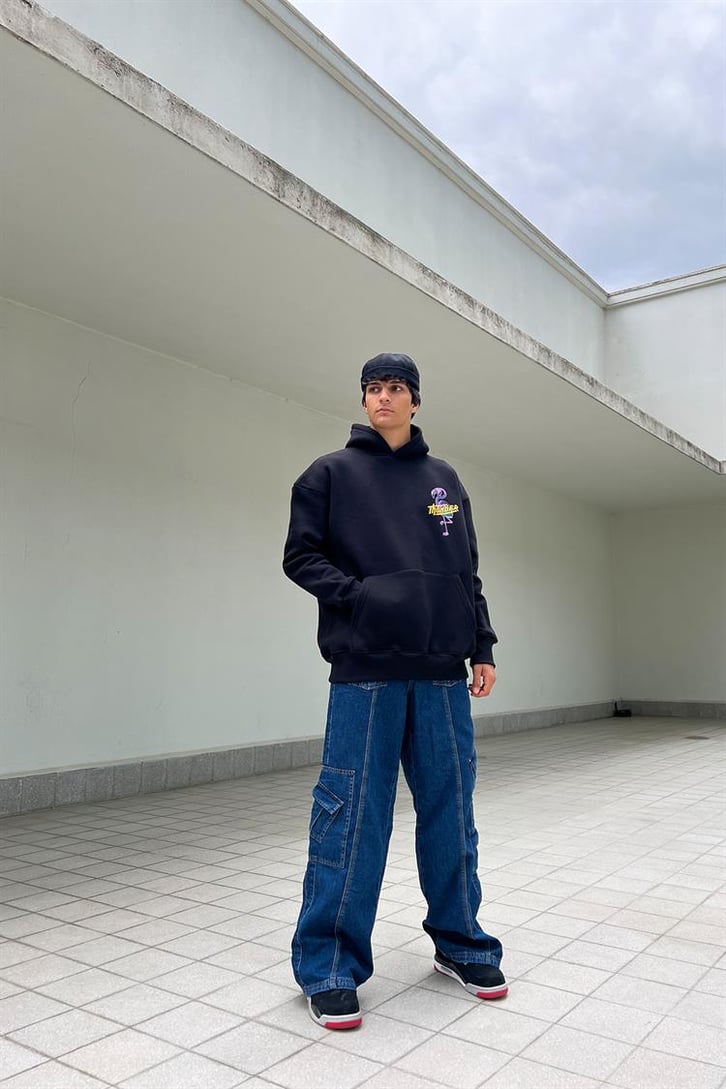 Thunder Bird Sırt Baskılı Siyah Oversize Hoodie