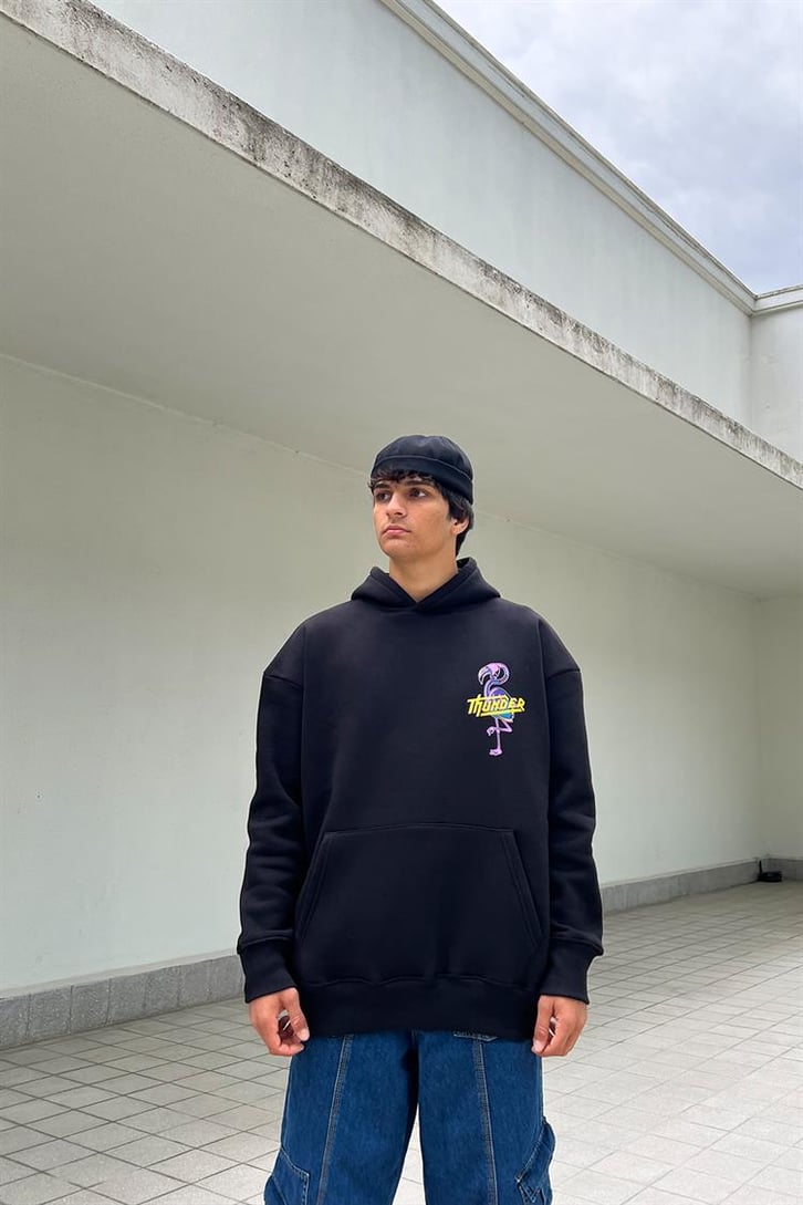 Thunder Bird Sırt Baskılı Siyah Oversize Hoodie