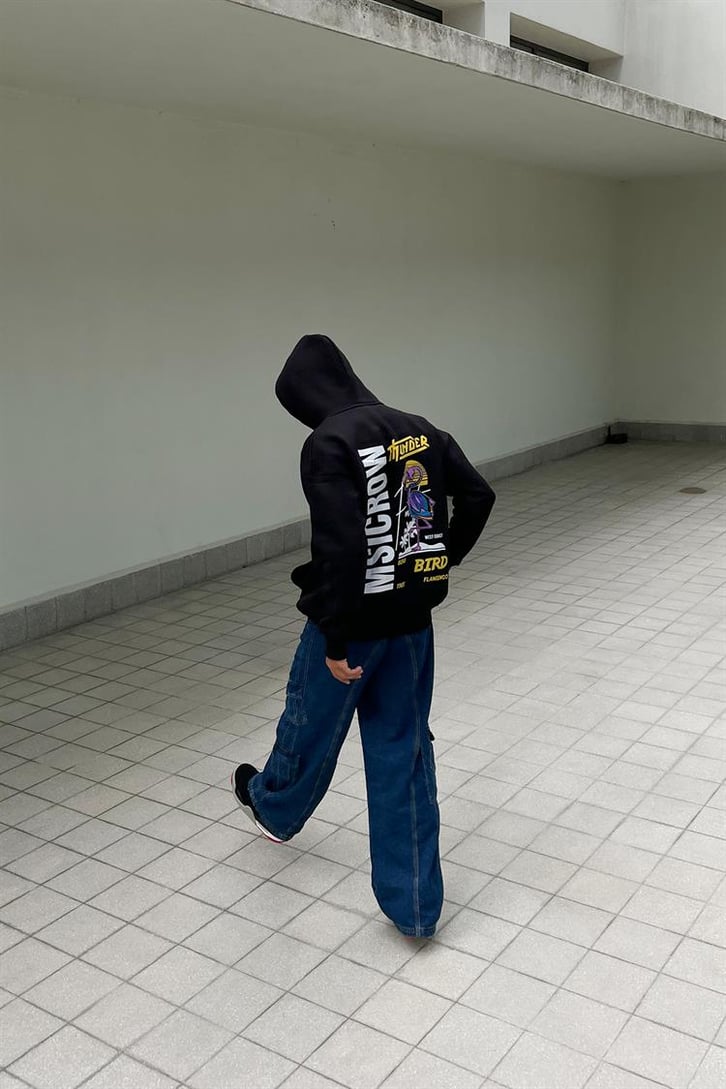 Thunder Bird Sırt Baskılı Siyah Oversize Hoodie