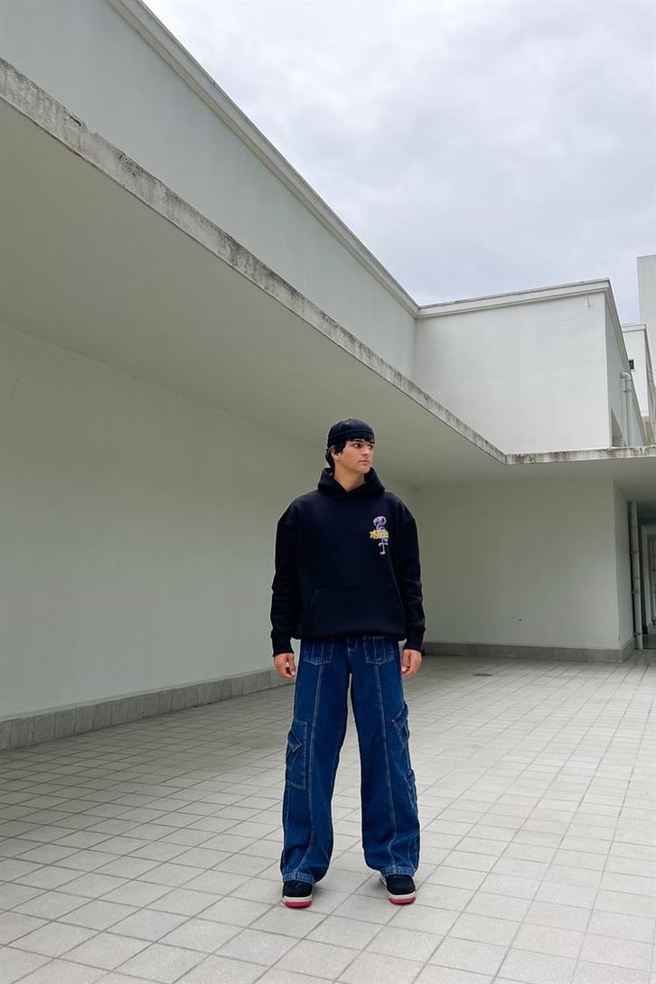Thunder Bird Sırt Baskılı Siyah Oversize Hoodie