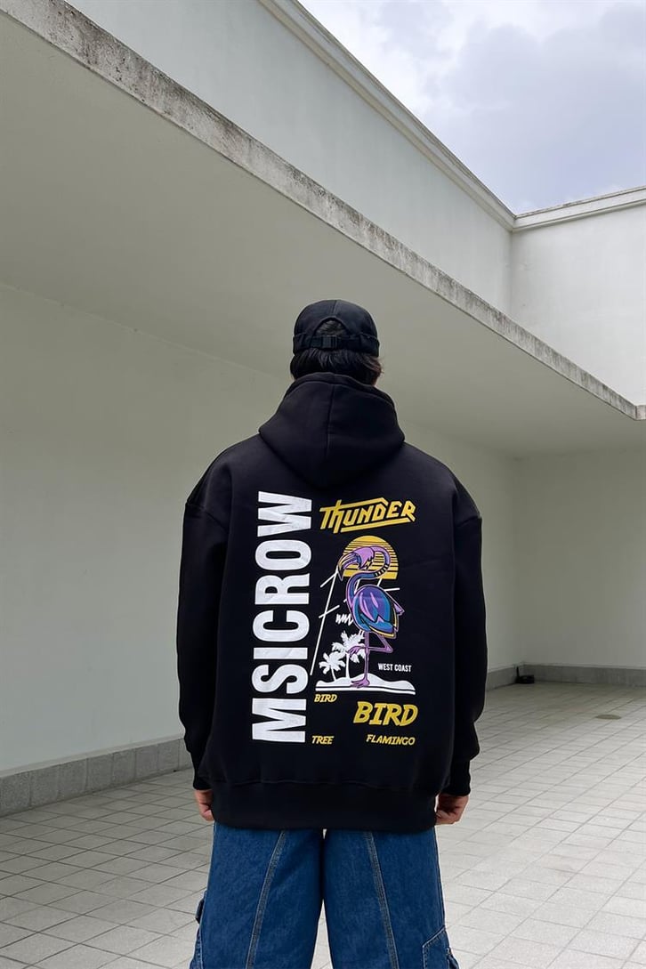 Thunder Bird Sırt Baskılı Siyah Oversize Hoodie