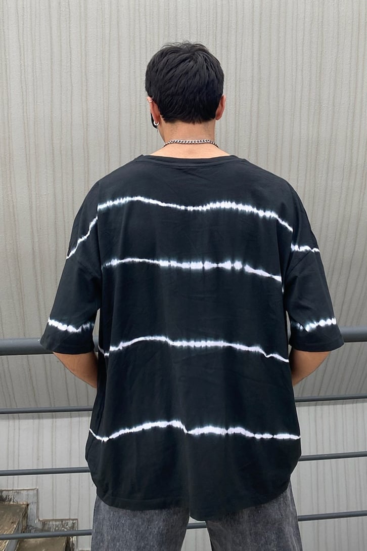 Tie-Dye Şerit Yıkamalı Oversize Tshirt