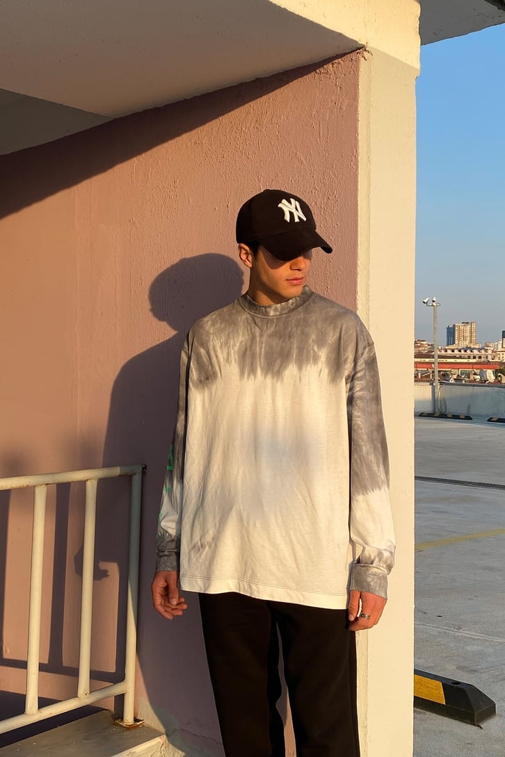 Tie-Dye Yıkamalı Oversize Longsleeve Tshirt