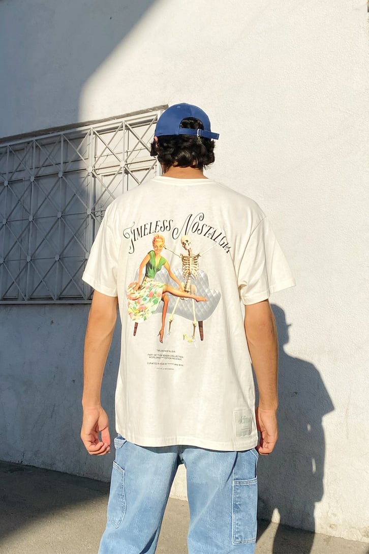 Timeless Nostalgia Baskılı Ekru Oversize Tshirt