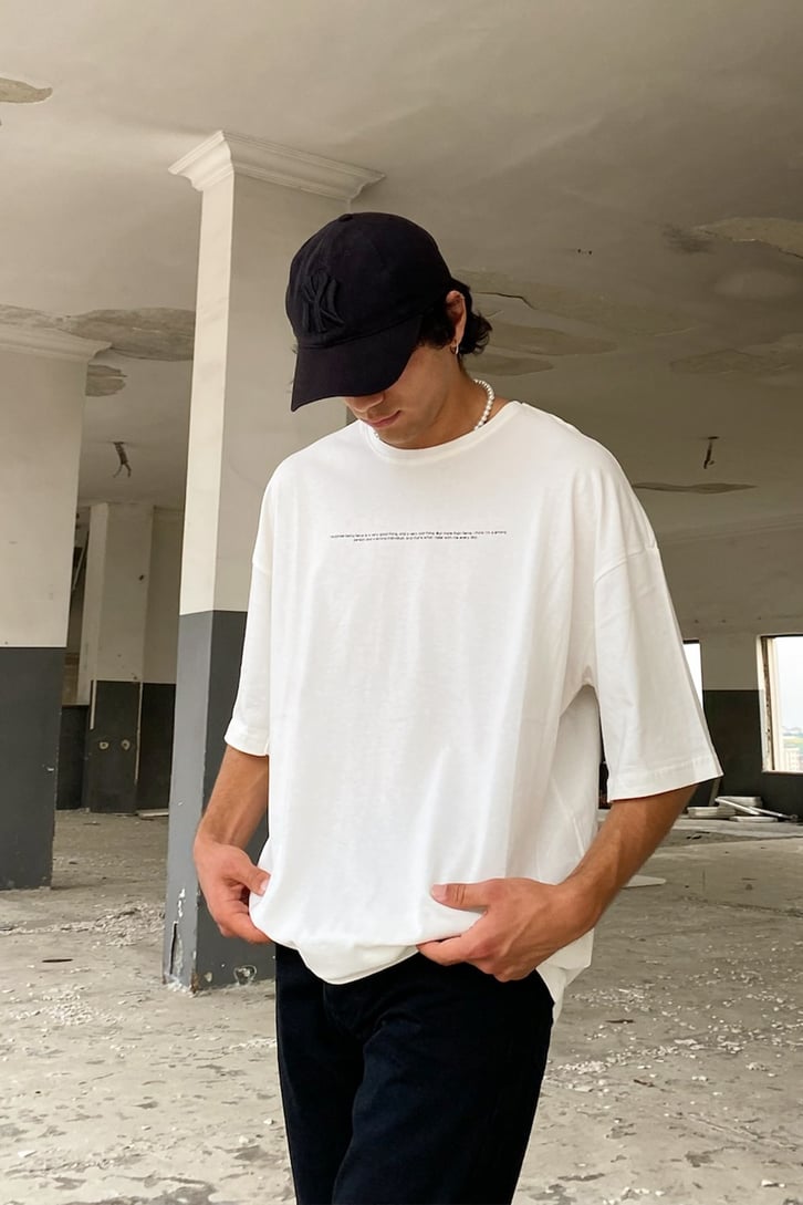 Tonight Butterfly Baskılı Beyaz Oversize Tshirt