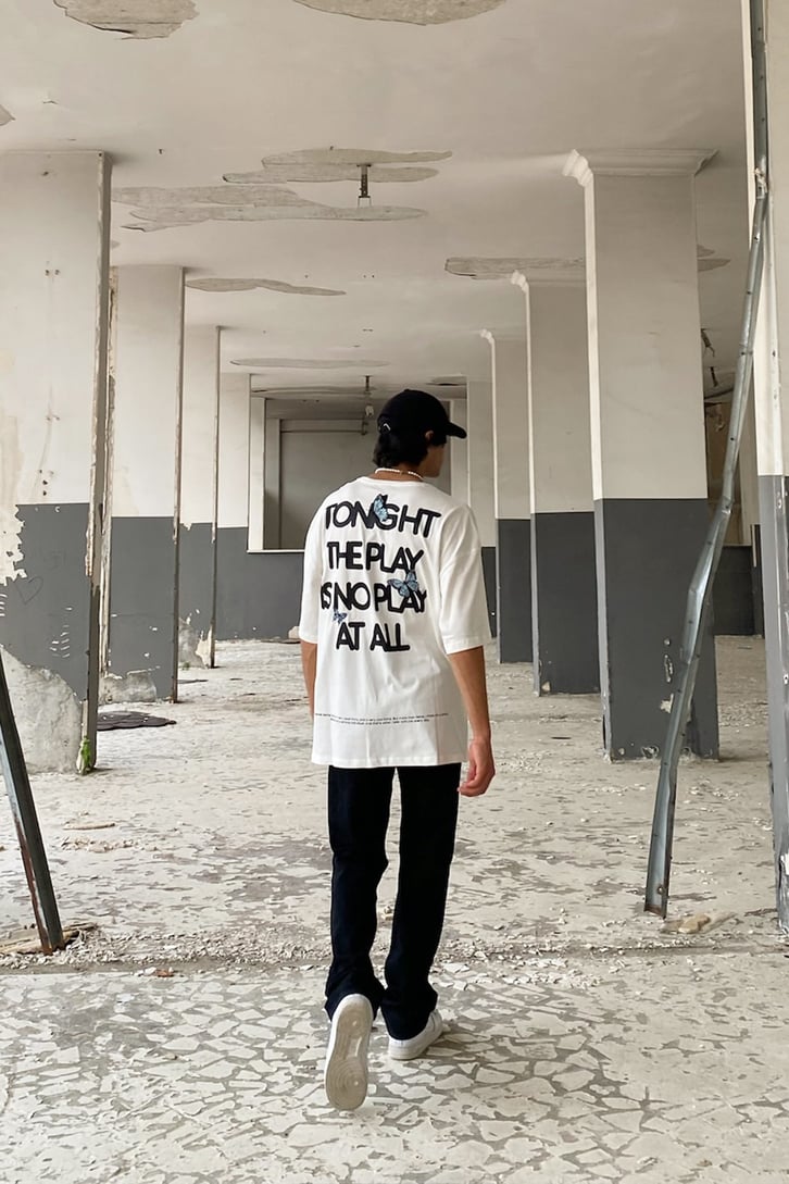 Tonight Butterfly Baskılı Beyaz Oversize Tshirt