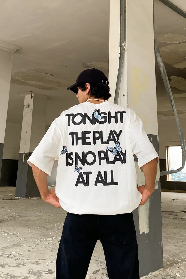 Tonight Butterfly Baskılı Beyaz Oversize Tshirt