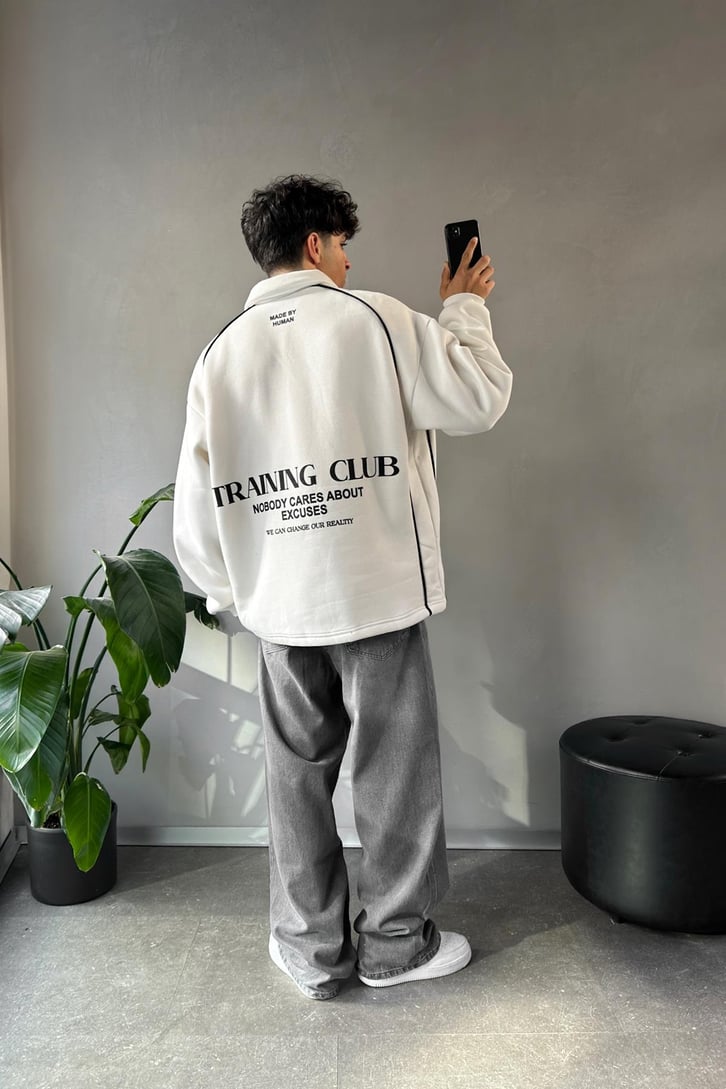 Tranıng Club Baskılı Polo Yaka Ekru Sweatshirt