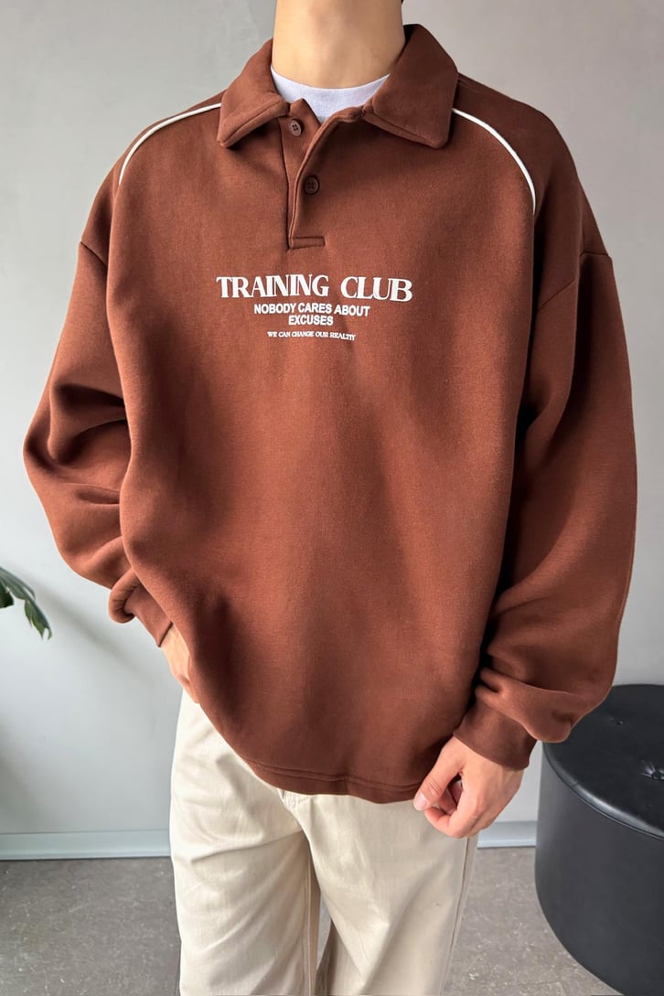 Tranıng Club Baskılı Polo Yaka Sweatshirt