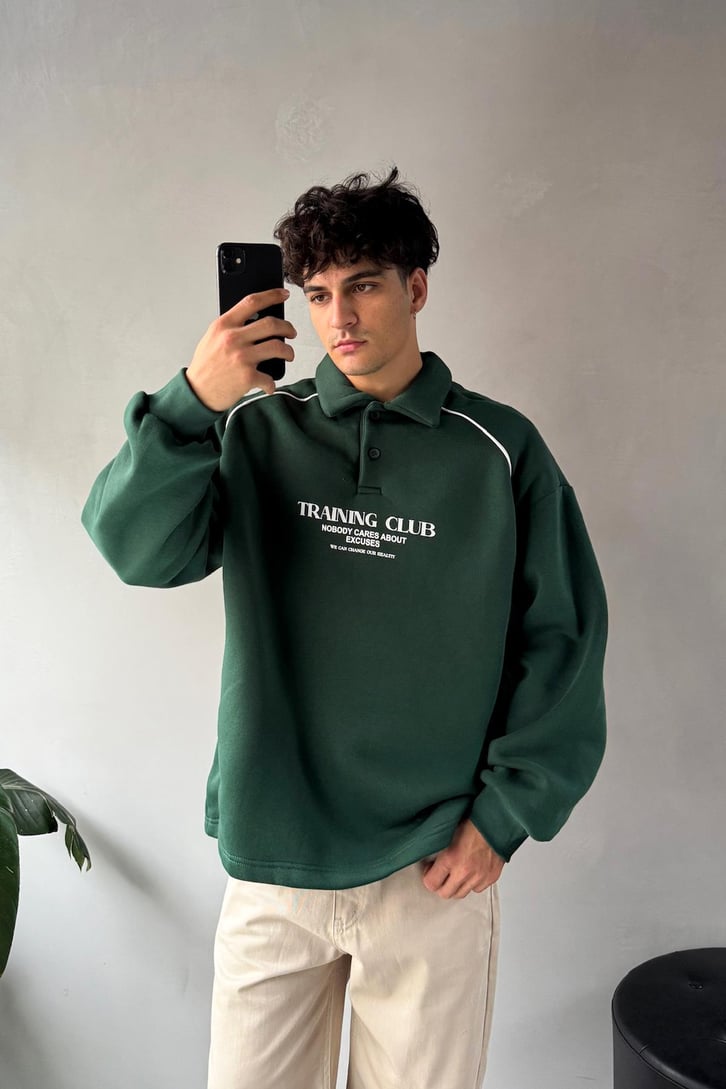 Tranıng Club Baskılı Polo Yaka Sweatshirt