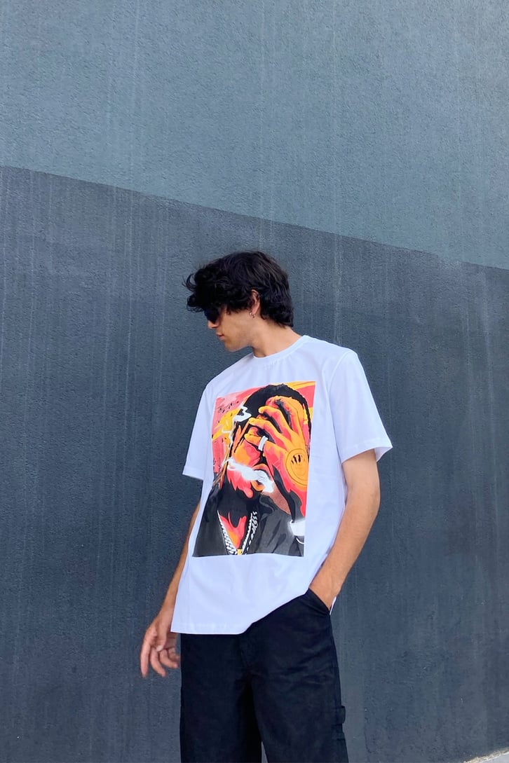 Travis Scott Baskılı Beyaz Regular Fit Tshirt