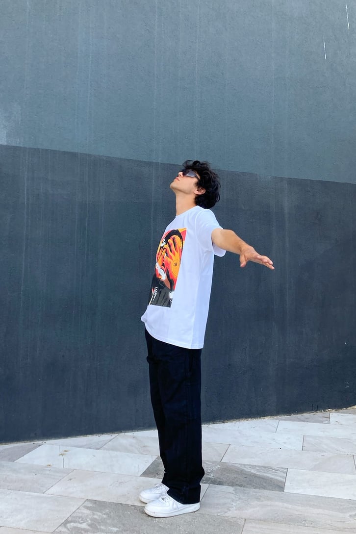 Travis Scott Baskılı Beyaz Regular Fit Tshirt