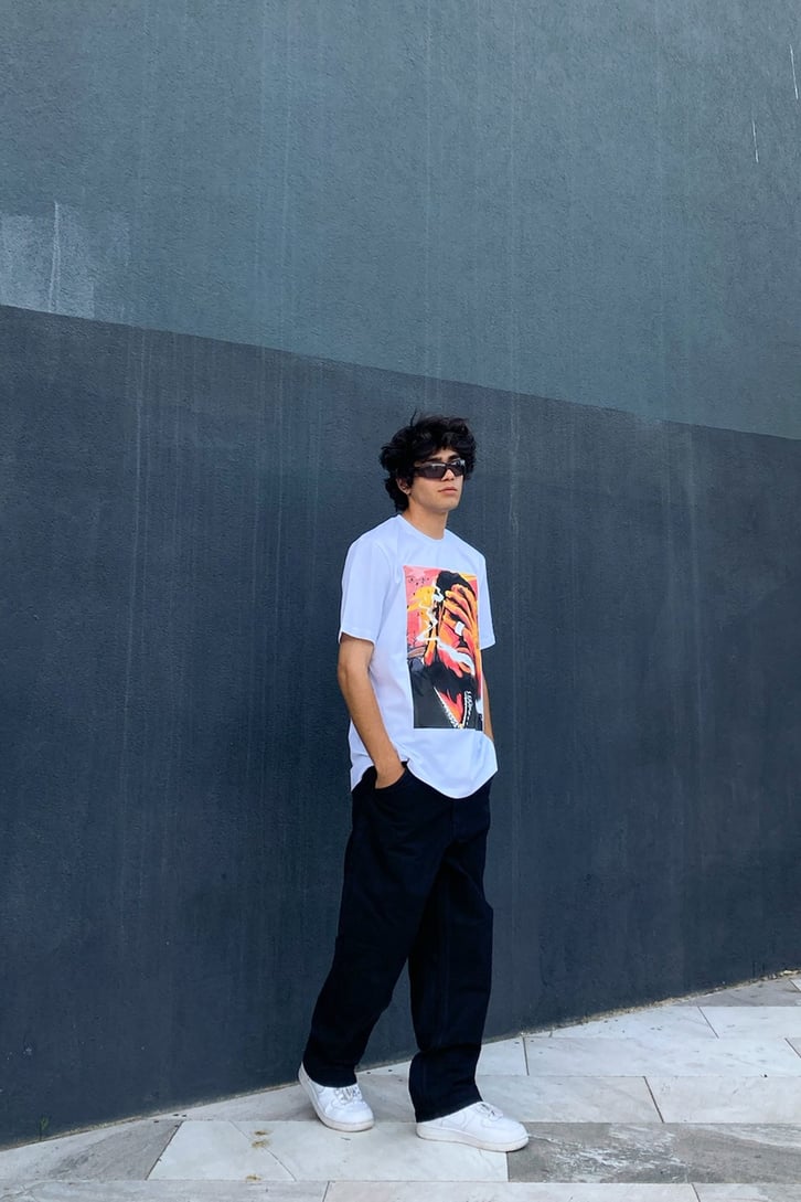 Travis Scott Baskılı Beyaz Regular Fit Tshirt