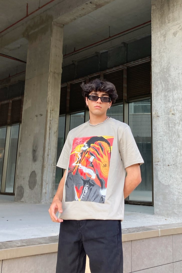 Travis Scott Baskılı Haki Regular Fit Tshirt