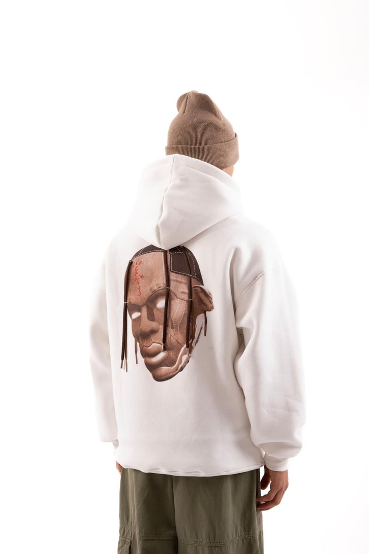 Travis Sırt Bağcıklı Beyaz Oversize Hoodie