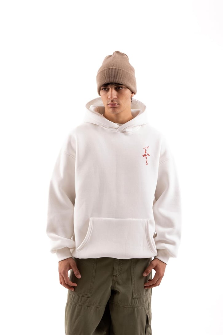 Travis Sırt Bağcıklı Beyaz Oversize Hoodie