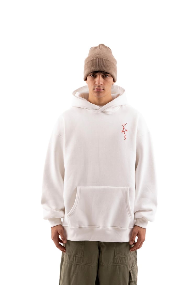 Travis Sırt Bağcıklı Beyaz Oversize Hoodie