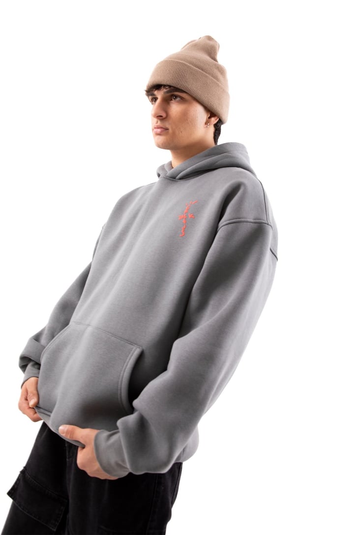 Travis Sırt Bağcıklı Füme Oversize Hoodie