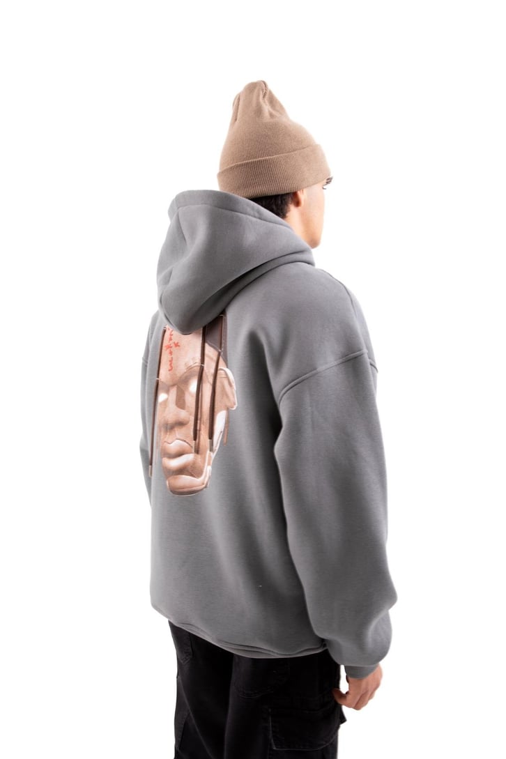 Travis Sırt Bağcıklı Füme Oversize Hoodie