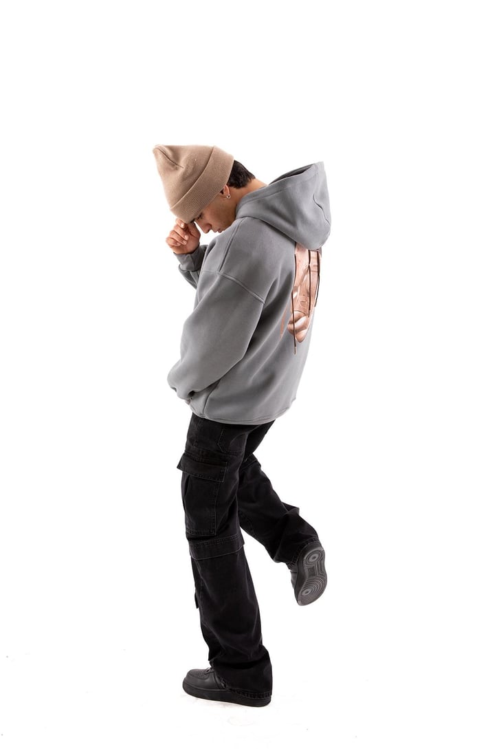 Travis Sırt Bağcıklı Füme Oversize Hoodie