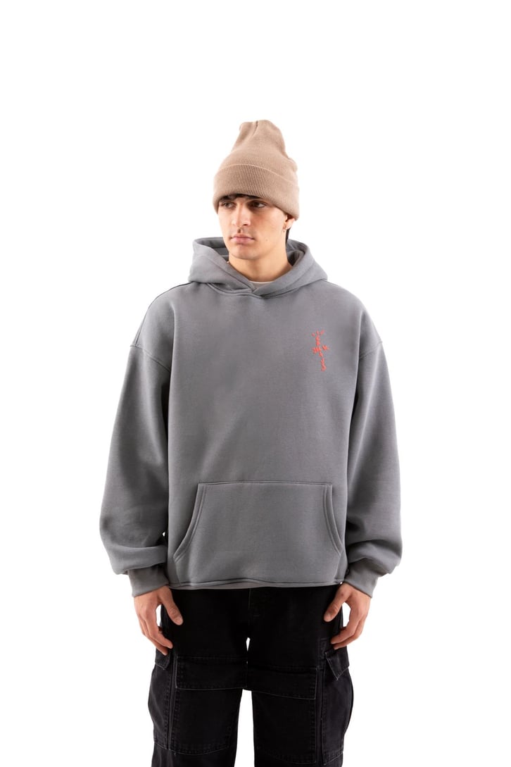Travis Sırt Bağcıklı Füme Oversize Hoodie