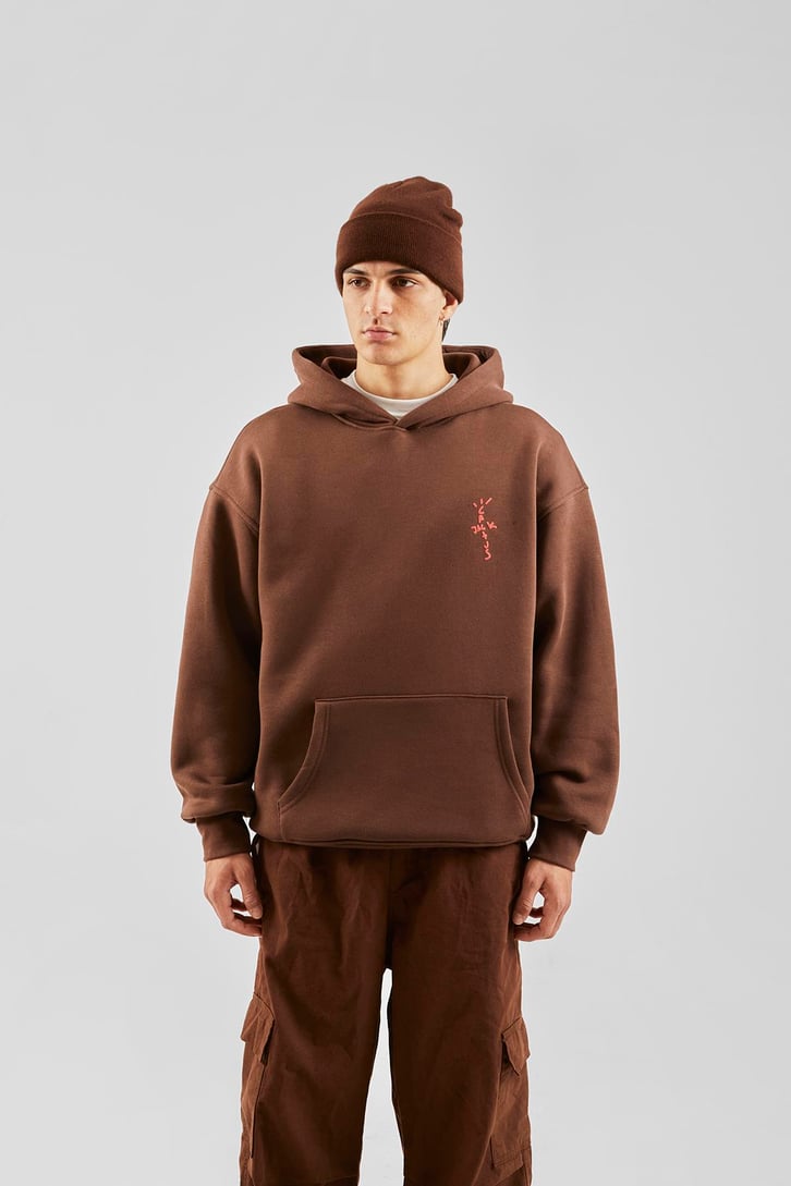 Travis Sırt Bağcıklı Kahverengi Oversize Hoodie