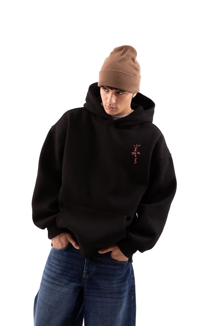 Travis Sırt Bağcıklı Siyah Oversize Hoodie