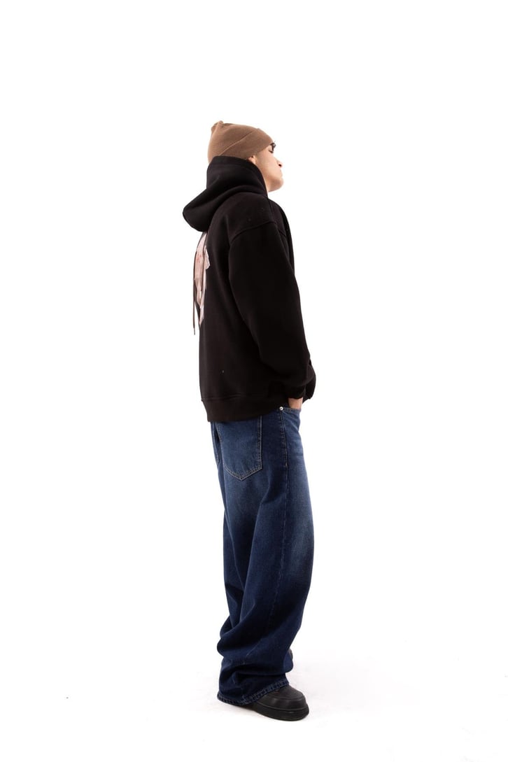Travis Sırt Bağcıklı Siyah Oversize Hoodie