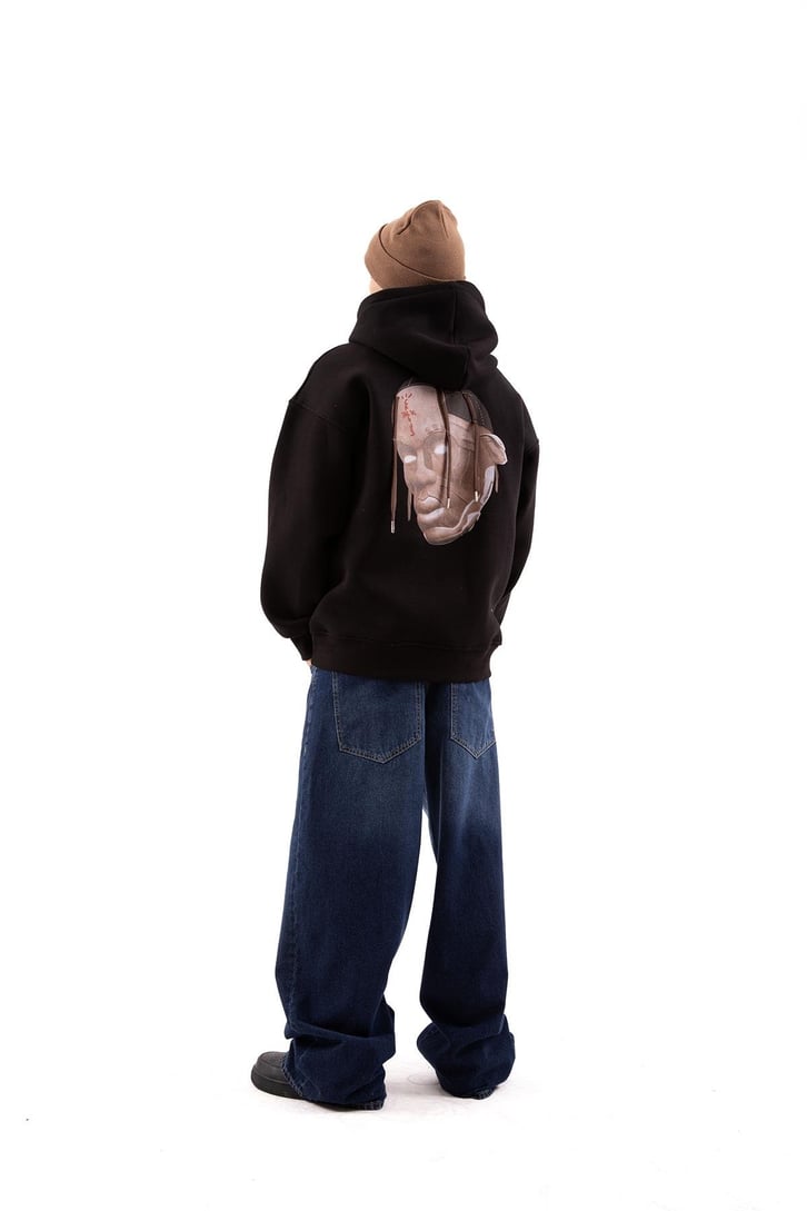 Travis Sırt Bağcıklı Siyah Oversize Hoodie