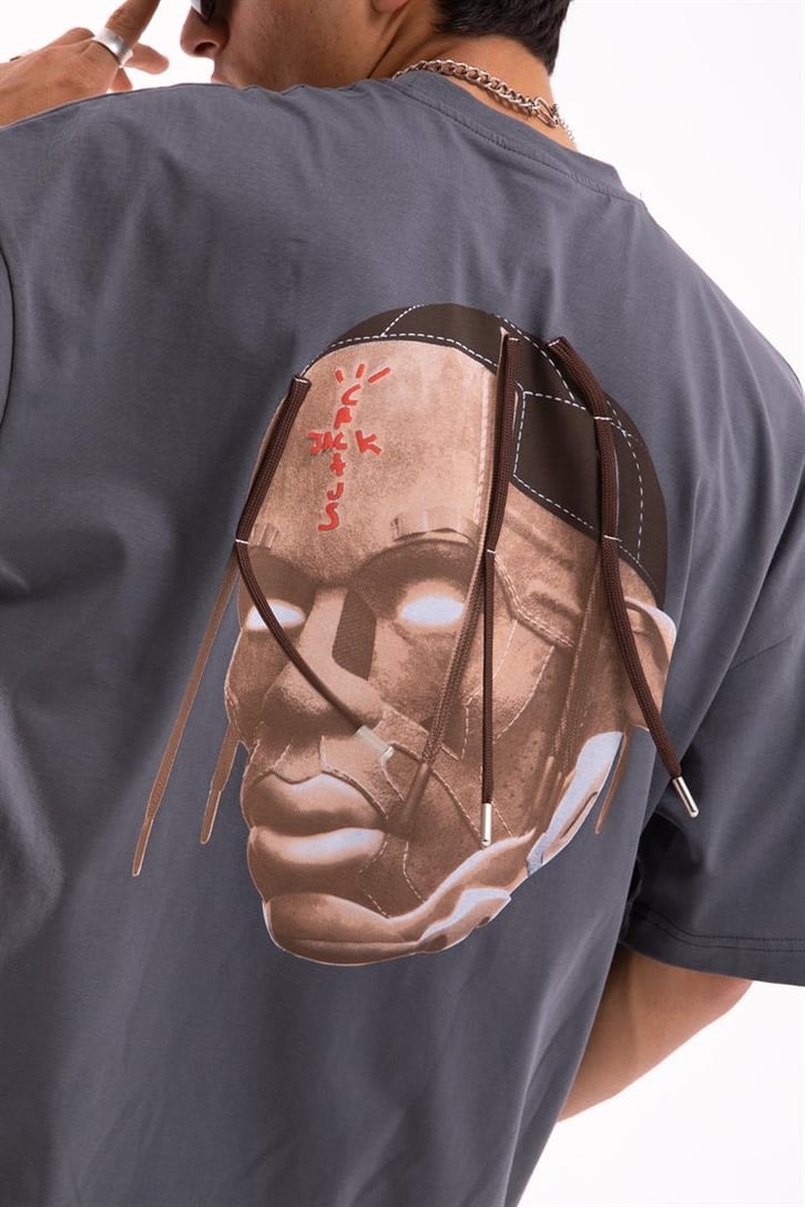 Travis Sırt Baskılı Bağcık Detay Oversize Tshirt