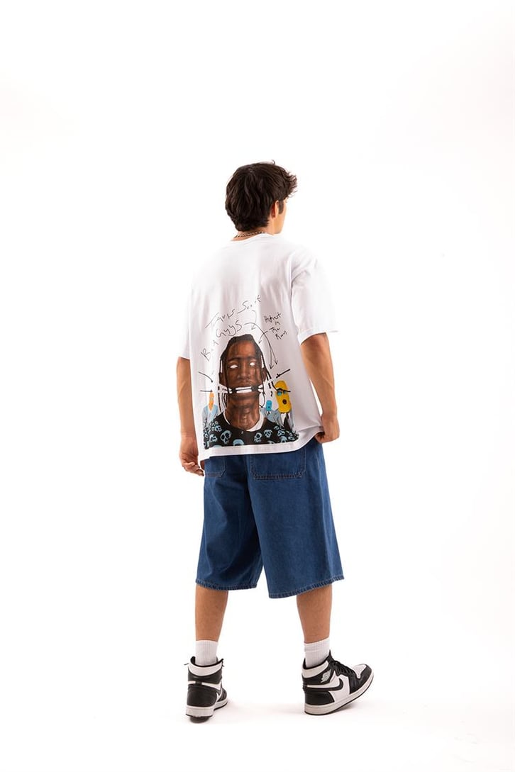 Travis Sırt Baskılı Beyaz Oversize Tişört