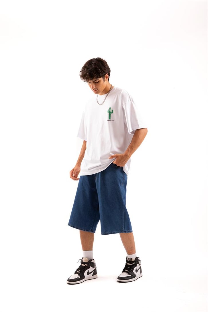 Travis Sırt Baskılı Beyaz Oversize Tişört